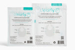 back of bundle pouchof 'Clearly' disposable clear bibs on a white background