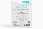 Pack of disposable clear bibs with brand name on a white background
