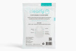 back of package disposable clear wipes with 'clearly' branding on a white background